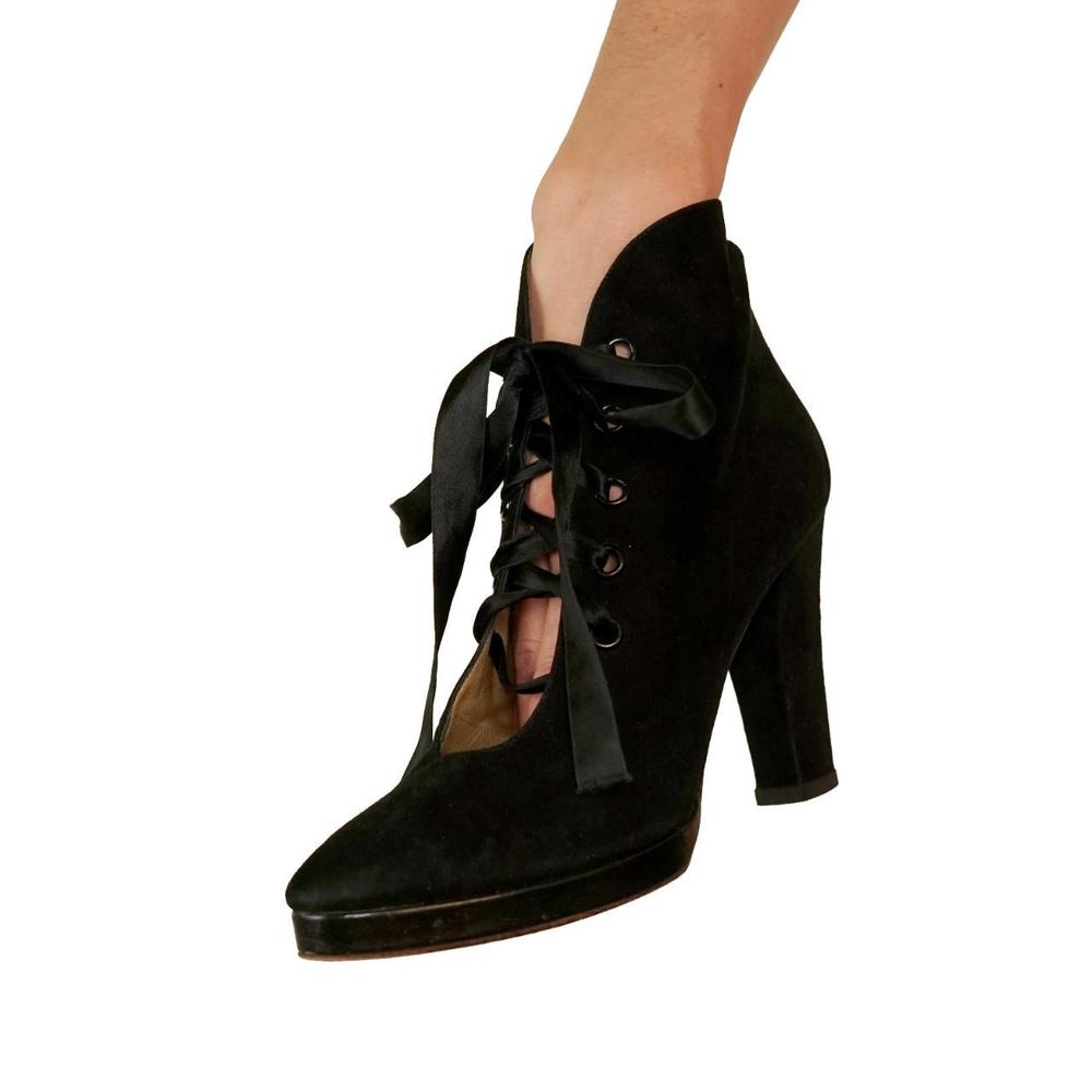 Vintage 90s Yves Saint Laurent black suede lace up heels - Picture 7 of 9